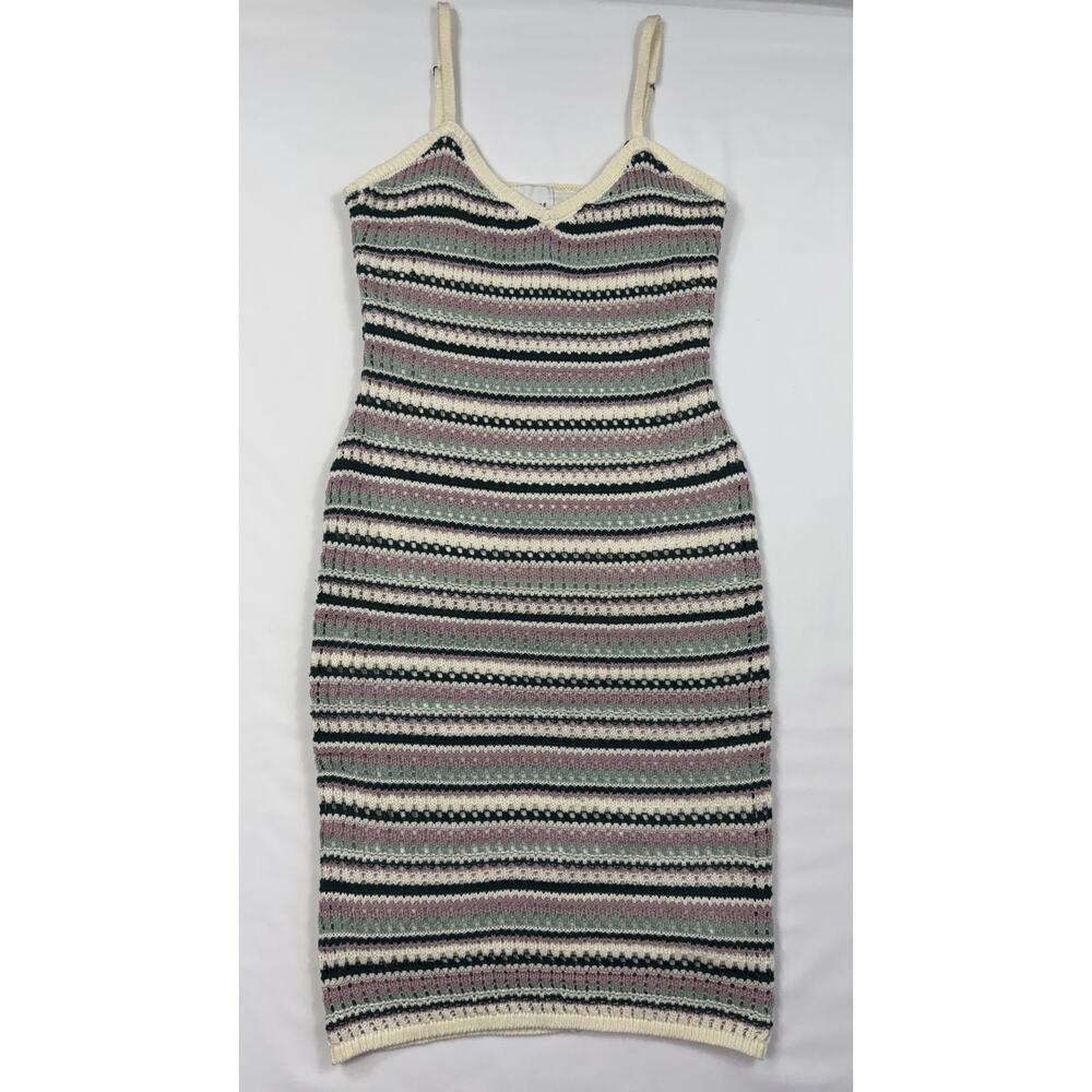 Pink Rose Striped Crochet Midi Dress Sleeveless Crochet  size S - Picture 2 of 11